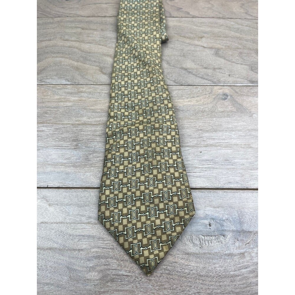 Hermes Men's Tie Brown Silk Patterned Classic Luxury Designer - Picture 3 of 3